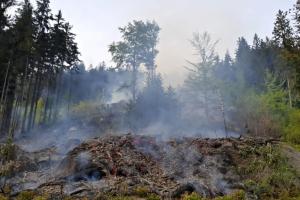 Extrémní zásah na Špičáku. Hasit lesní požár pomáhal hasičům i vrtulník