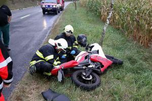 Neuřídil to. Motocyklista narazil do stromu. Spíše jen do tenké břízy