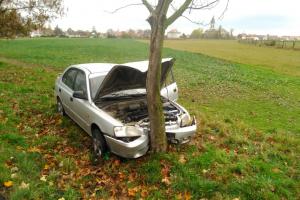 Řidička nedojela, auto zastavila o strom. Stalo se u Krabčic