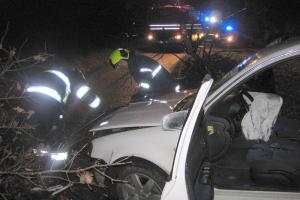 Nezvládl to. Řidič vyletěl ze silnice a zastavil svou škodovku o strom