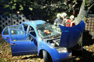 Nechtěný cíl cesty. Auto narazilo do stromu, hasiči museli řidiče vyprošťovat