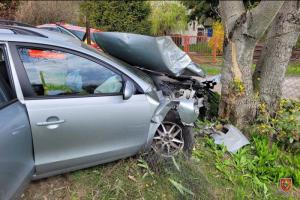 Hasiči zastavovali po nehodě plyn a vyprostili auto ze stromu (VIDEO)
