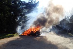 Během procházky se psem majiteli shořelo auto