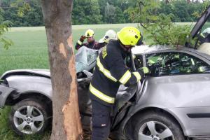 Nedaleko obce Ještětice na Rychnovsku auto narazilo do stromu