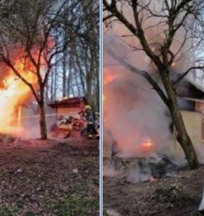 Požár chaty v Chebu
